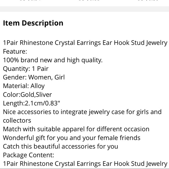 Dainty silver and gold Rhinestone Crystal Earrings - Picture 4 of 4